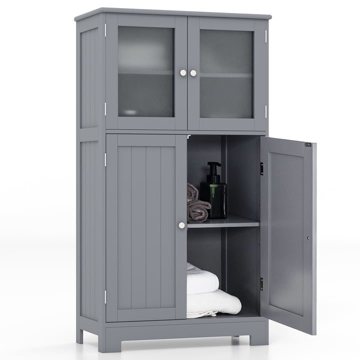 4-Door Bathroom Floor Cabinet with Glass Doors and Adjustable Shelf - TidySpaces