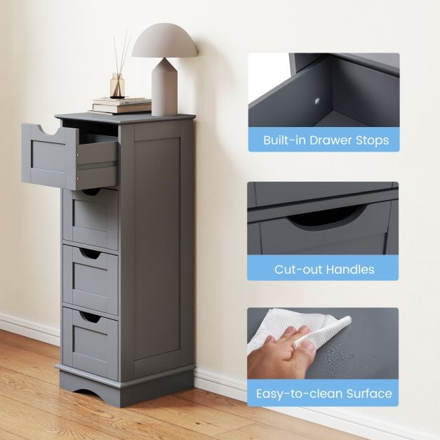 4-Drawer Bathroom Cabinet Narrow Floor Standing Cabinet-Grey