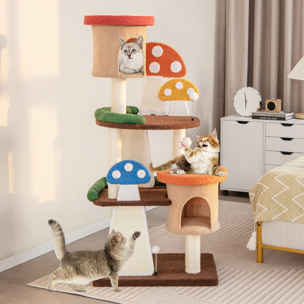 4-In-1 Cat Tree Multi-Layer Cat Tower with 2 Condos and Platforms-Multicolor - TidySpaces