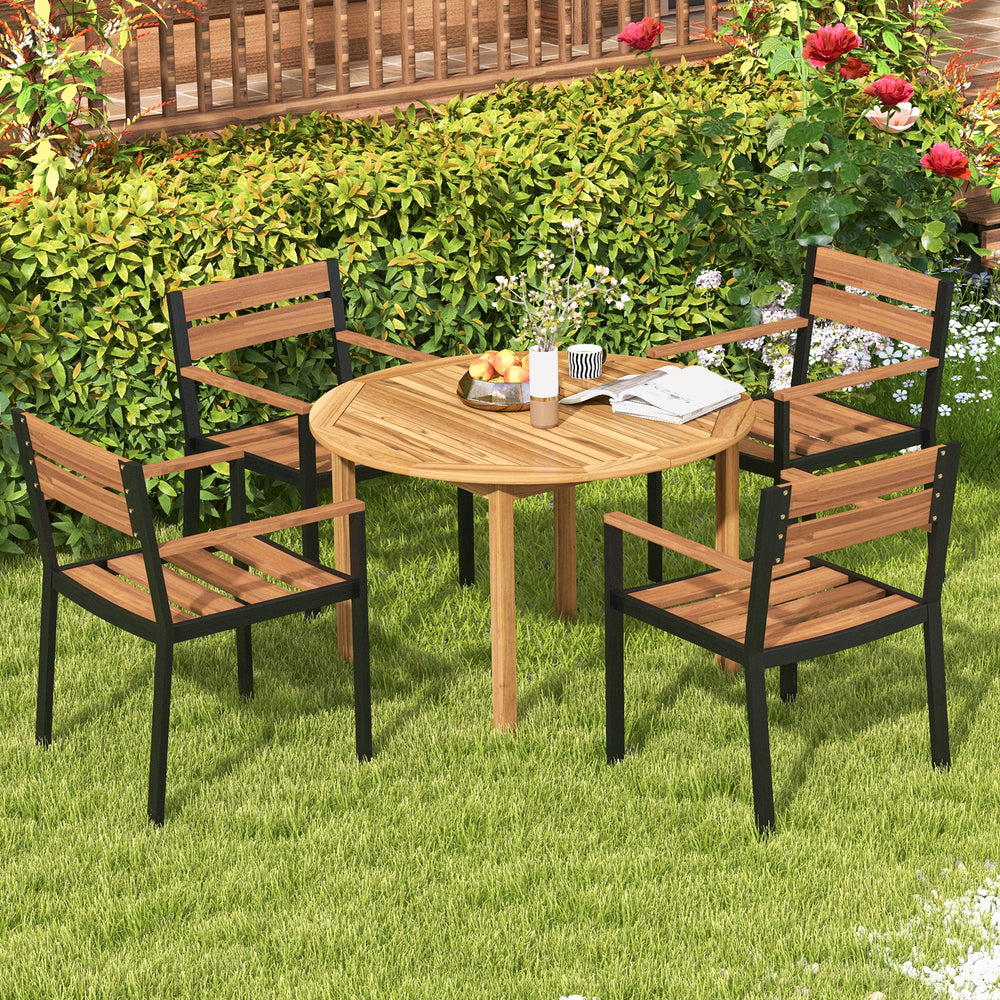 4-Person Round Outdoor Acacia Wood Dining Table - TidySpaces