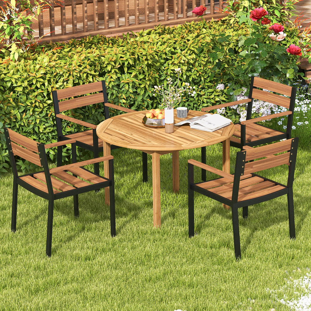 4-Person Round Outdoor Acacia Wood Dining Table - TidySpaces