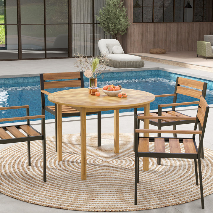 4-Person Round Outdoor Acacia Wood Dining Table - TidySpaces
