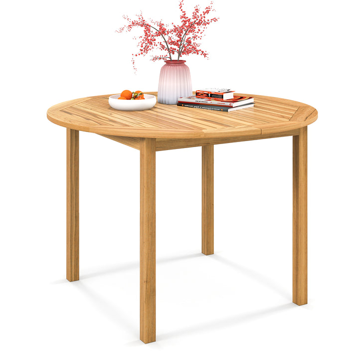 4-Person Round Outdoor Acacia Wood Dining Table - TidySpaces