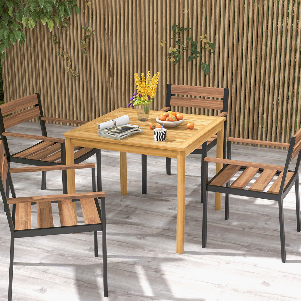 4-Person Square Outdoor Acacia Wood Dining Table with 5cm Umbrella Hole - TidySpaces