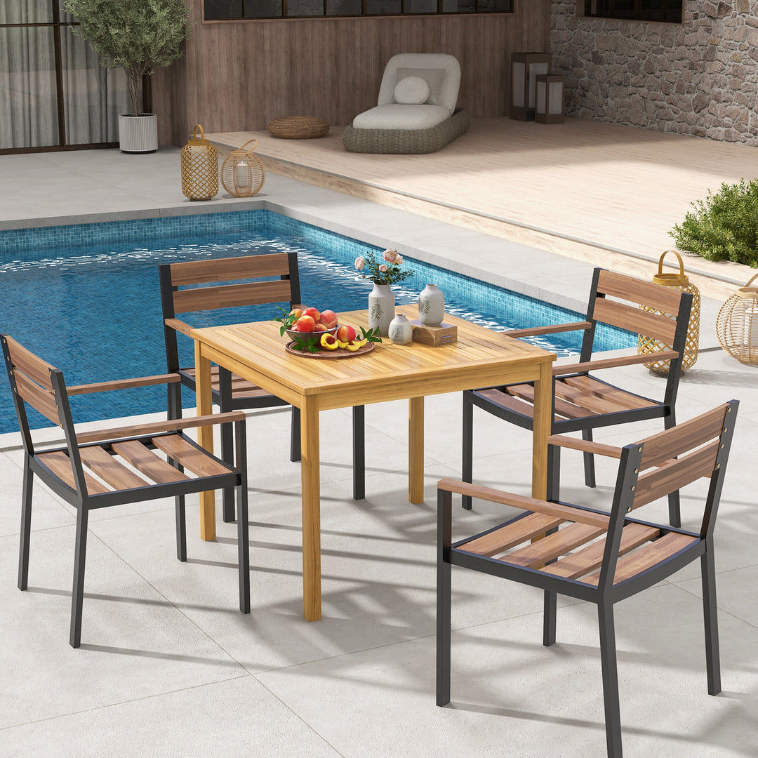 4-Person Square Outdoor Acacia Wood Dining Table with 5cm Umbrella Hole - TidySpaces