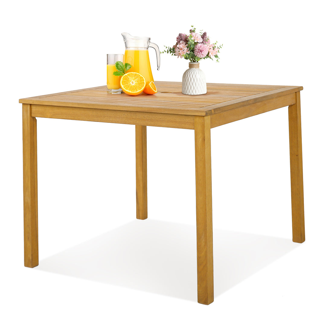 4-Person Square Outdoor Acacia Wood Dining Table with 5cm Umbrella Hole - TidySpaces