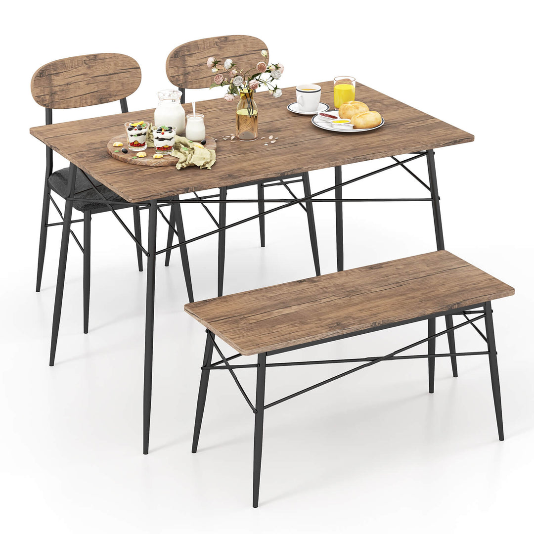 4 Piece Dining Table Set with Bench and Faux Leather Chairs Rustic Brown - TidySpaces