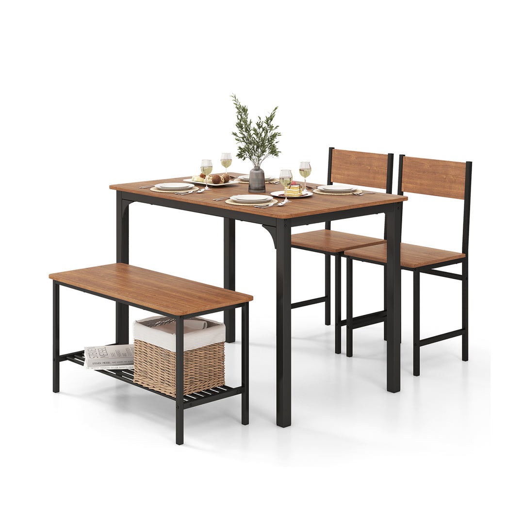 4 Piece Dining Table Set with Storage Shelf and Metal Frame Brown - TidySpaces