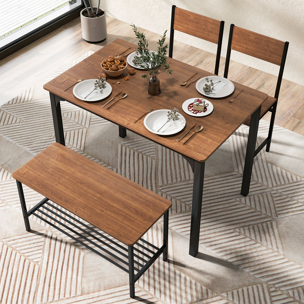 4 Piece Dining Table Set with Storage Shelf and Metal Frame - TidySpaces