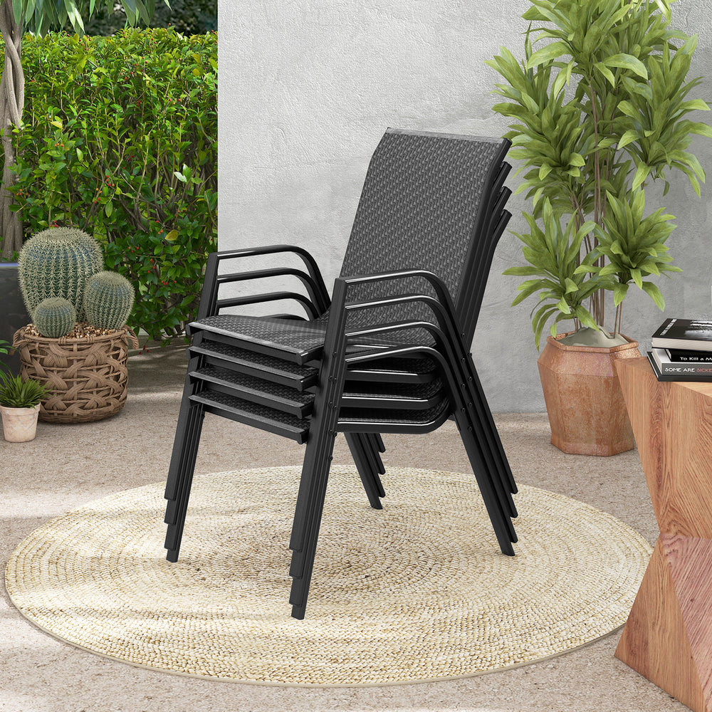 4 Pieces Patio Rattan Chairs with Wicker Woven Seat and Back-Brown - TidySpaces