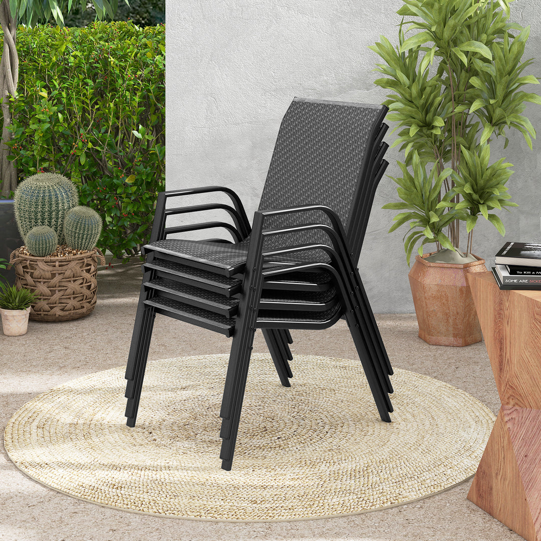 4 Pieces Patio Rattan Chairs with Wicker Woven Seat and Back-Brown - TidySpaces