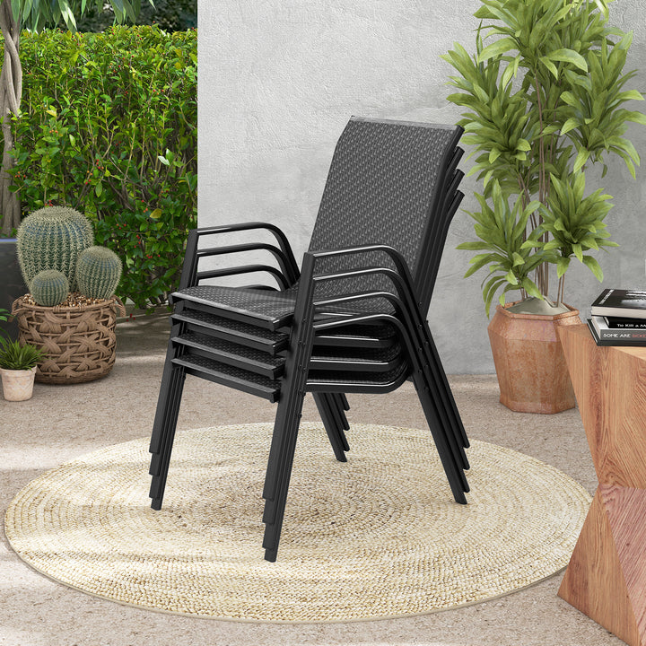 4 Pieces Patio Rattan Chairs with Wicker Woven Seat and Back-Brown - TidySpaces