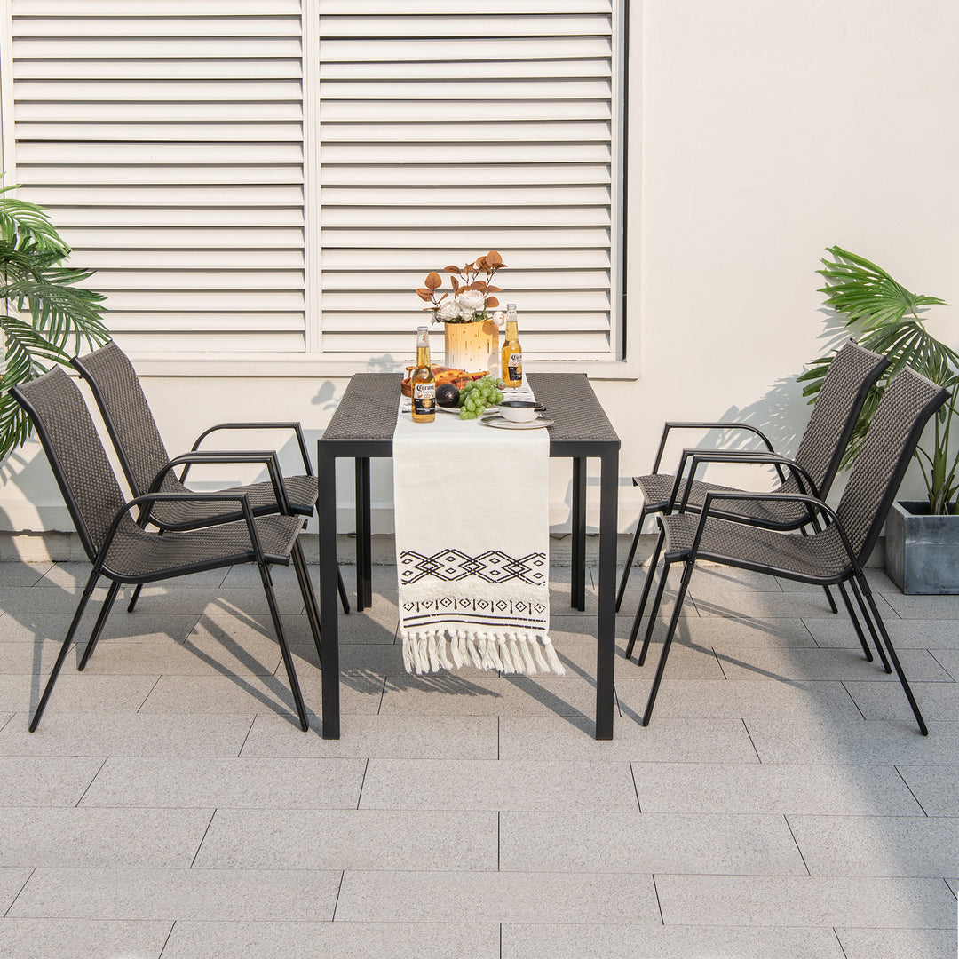 4 Pieces Patio Rattan Chairs with Wicker Woven Seat and Back-Brown - TidySpaces