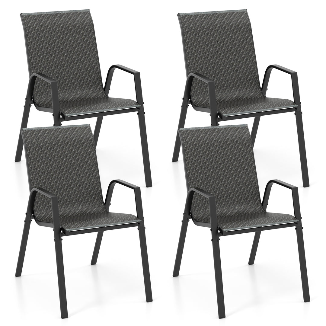 4 Pieces Patio Rattan Chairs with Wicker Woven Seat and Back-Brown - TidySpaces