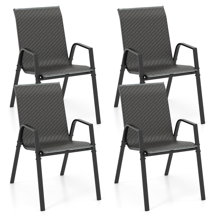 4 Pieces Patio Rattan Chairs with Wicker Woven Seat and Back-Brown - TidySpaces