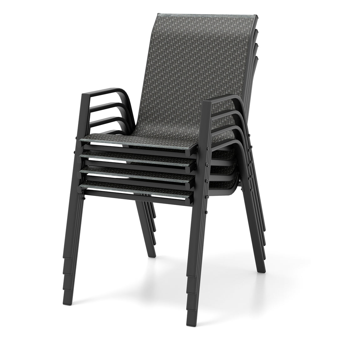 4 Pieces Patio Rattan Chairs with Wicker Woven Seat and Back-Brown - TidySpaces