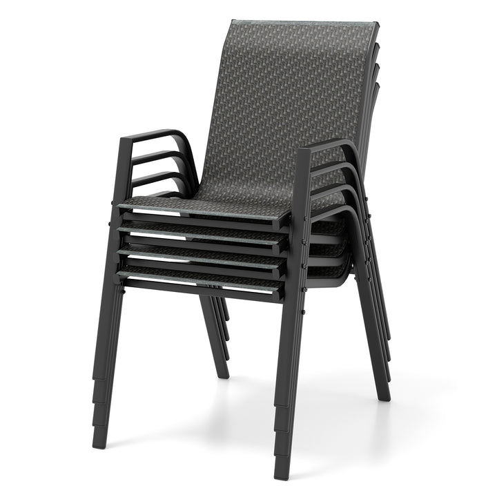 4 Pieces Patio Rattan Chairs with Wicker Woven Seat and Back-Brown - TidySpaces