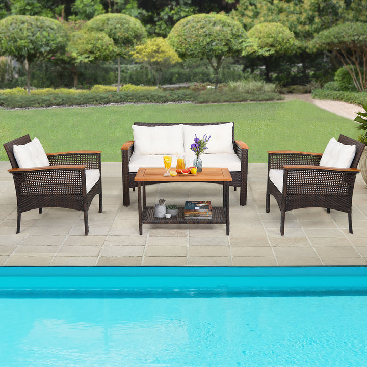 4 Pieces Outdoor Patio Furniture Set with Loveseat and Coffee Table - TidySpaces