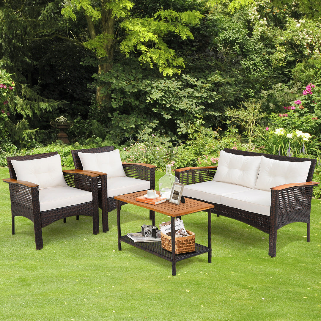 4 Pieces Outdoor Patio Furniture Set with Loveseat and Coffee Table - TidySpaces