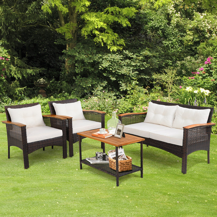 4 Pieces Outdoor Patio Furniture Set with Loveseat and Coffee Table - TidySpaces