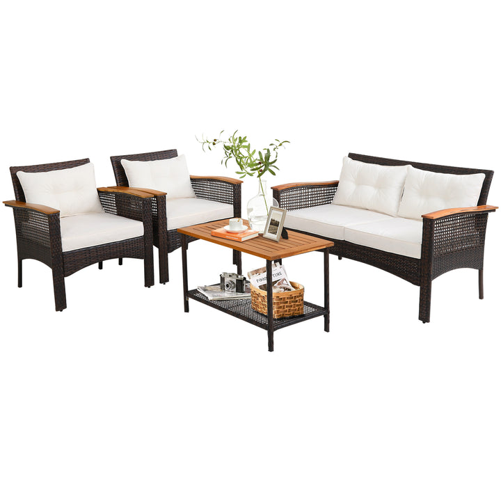4 Pieces Outdoor Patio Furniture Set with Loveseat and Coffee Table - TidySpaces