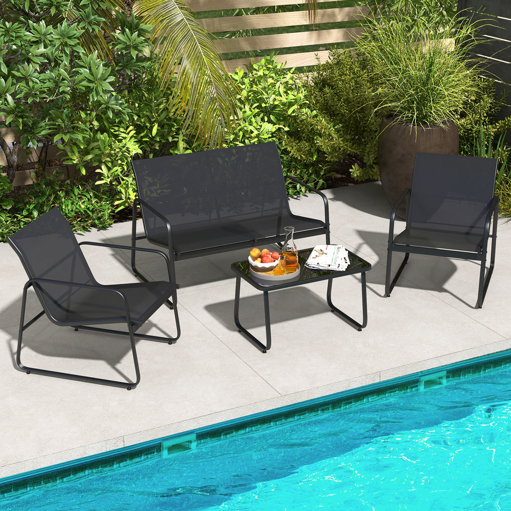 4 Pieces Patio Furniture Set with Tempered Glass Coffee Table-Black - TidySpaces