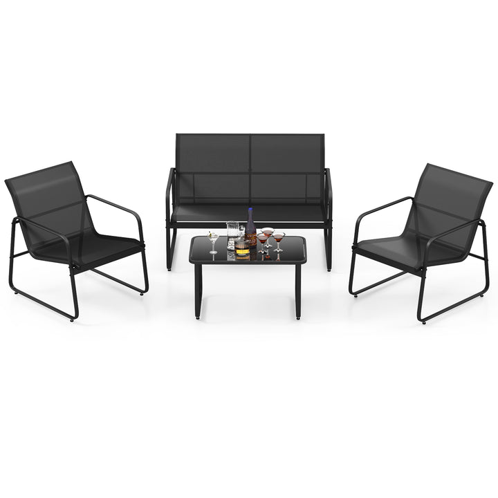 4 Pieces Patio Furniture Set with Tempered Glass Coffee Table-Black - TidySpaces