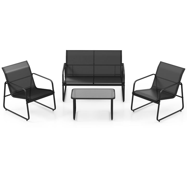 4 Pieces Patio Furniture Set with Tempered Glass Coffee Table-Black - TidySpaces