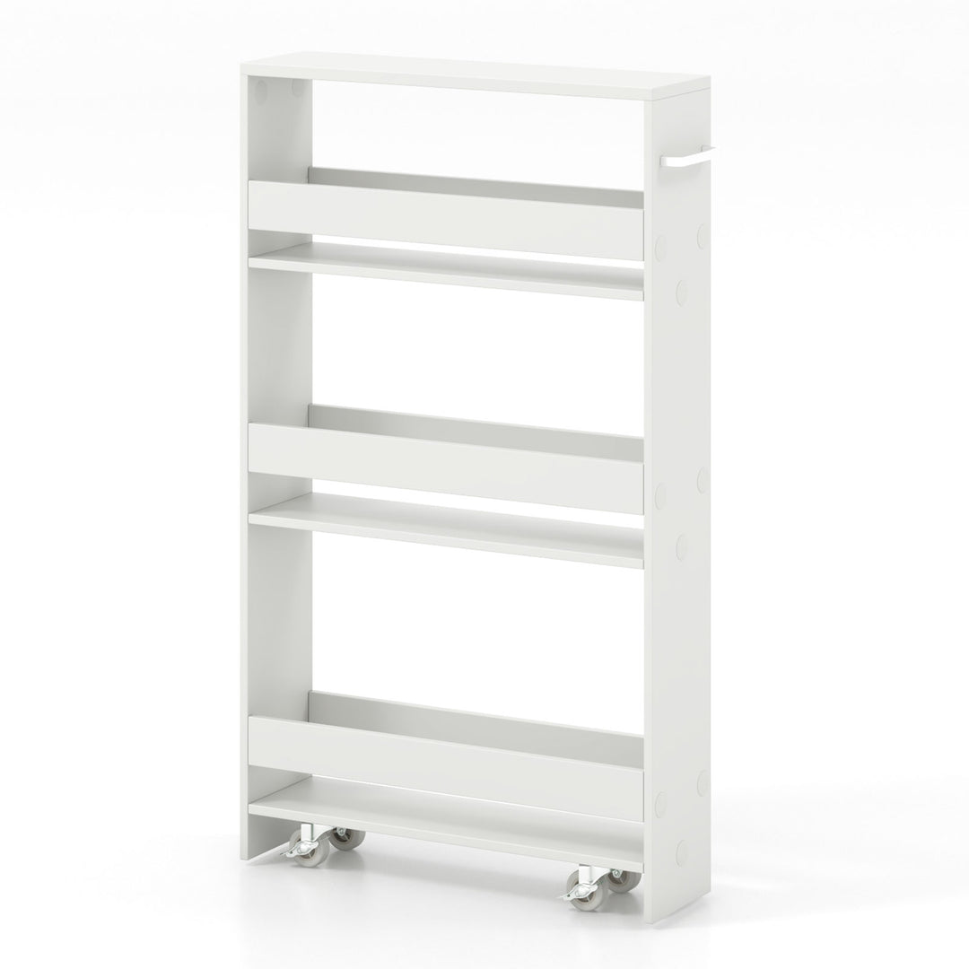 4 Tier Slim Storage Cart with Open Shelves and Wheels