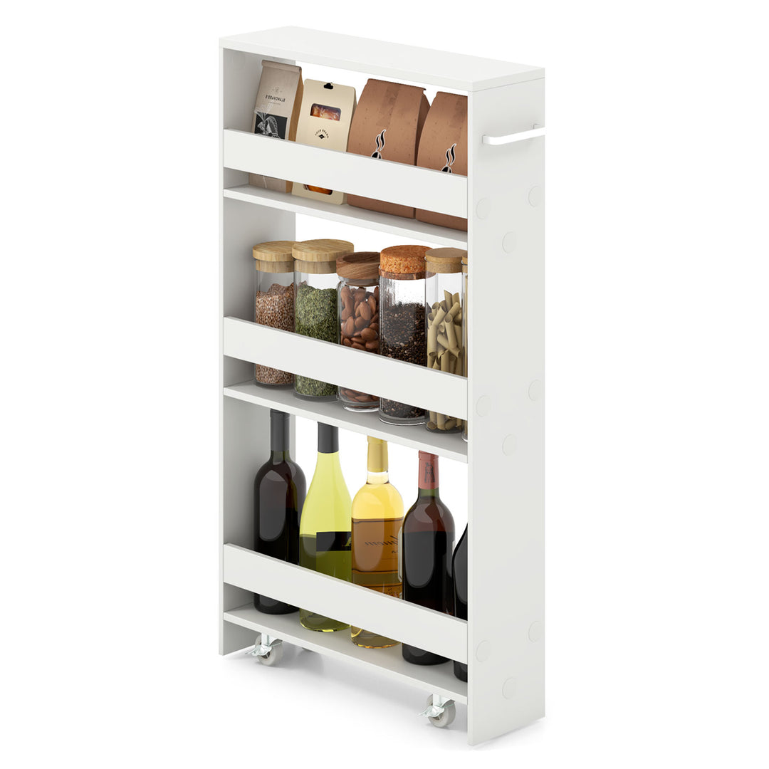 4 Tier Slim Storage Cart with Open Shelves and Wheels