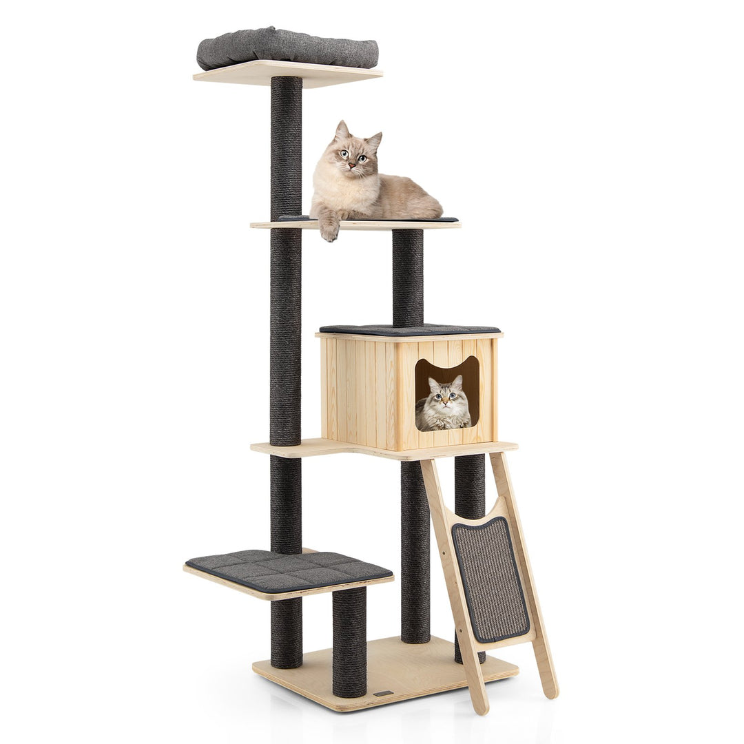 4-Tier Tall Cat Tower with Scratching Sisal Posts-Grey - TidySpaces