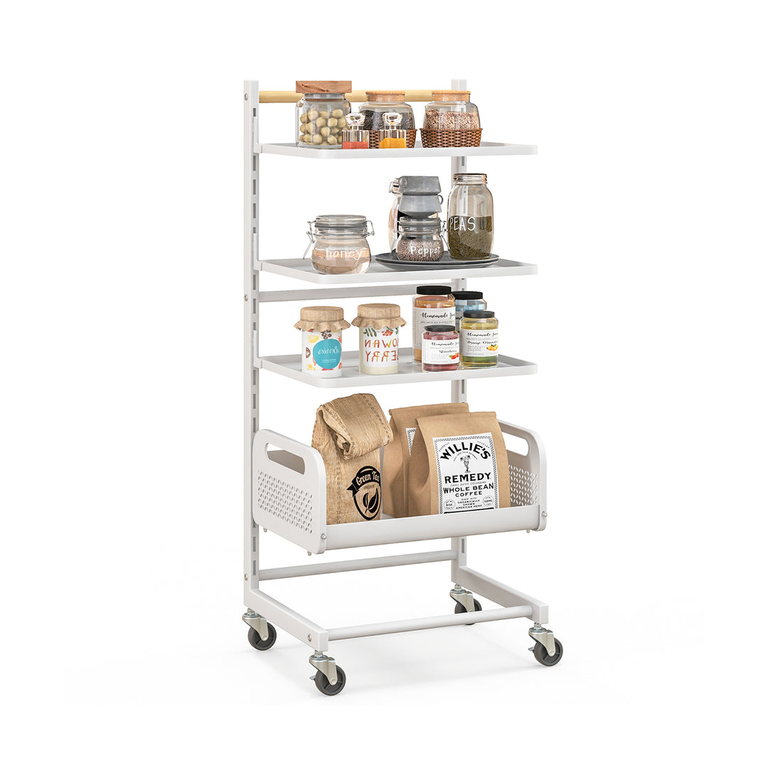 4 Tier Utility Rolling Cart with Adjustable Shelves-White - TidySpaces