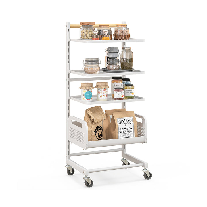 4 Tier Utility Rolling Cart with Adjustable Shelves-White - TidySpaces