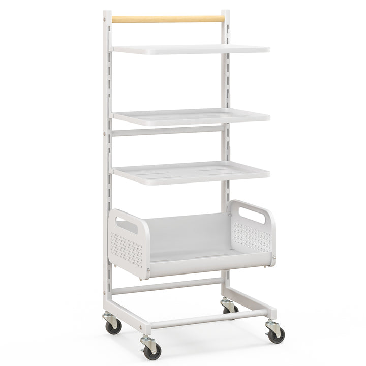 4 Tier Utility Rolling Cart with Adjustable Shelves-White - TidySpaces