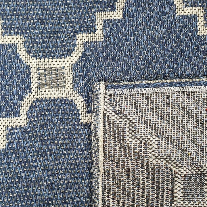 Cotton Rug Runner Trellis Navy Blue