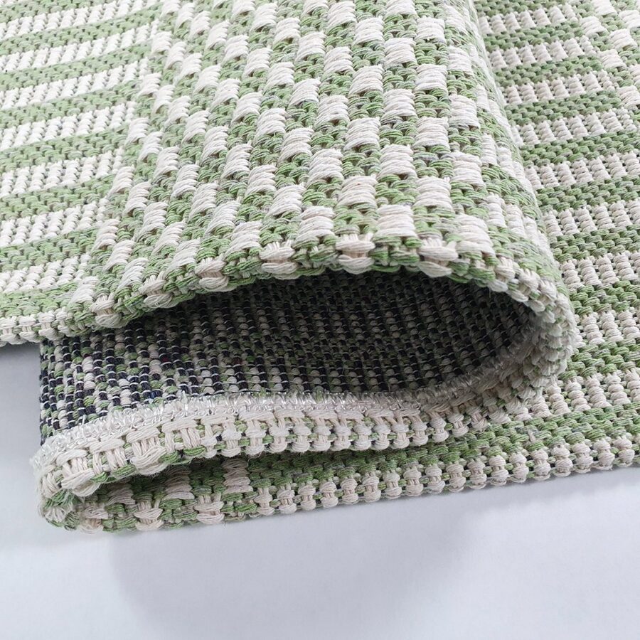 Cotton Rug Runner Green Cream Rug Braided Striped - TidySpaces