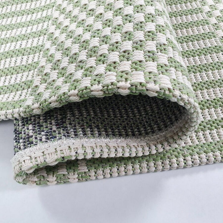 Cotton Rug Runner Green Cream Rug Braided Striped - TidySpaces
