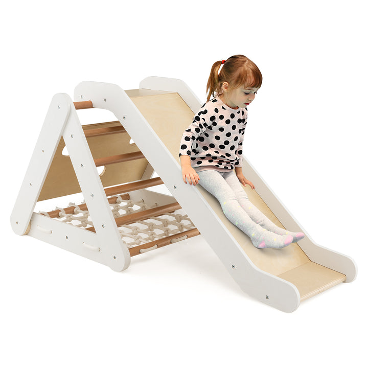 4 in 1 Toddler Wooden Triangle Climber with Ramp and Sliding Board - TidySpaces