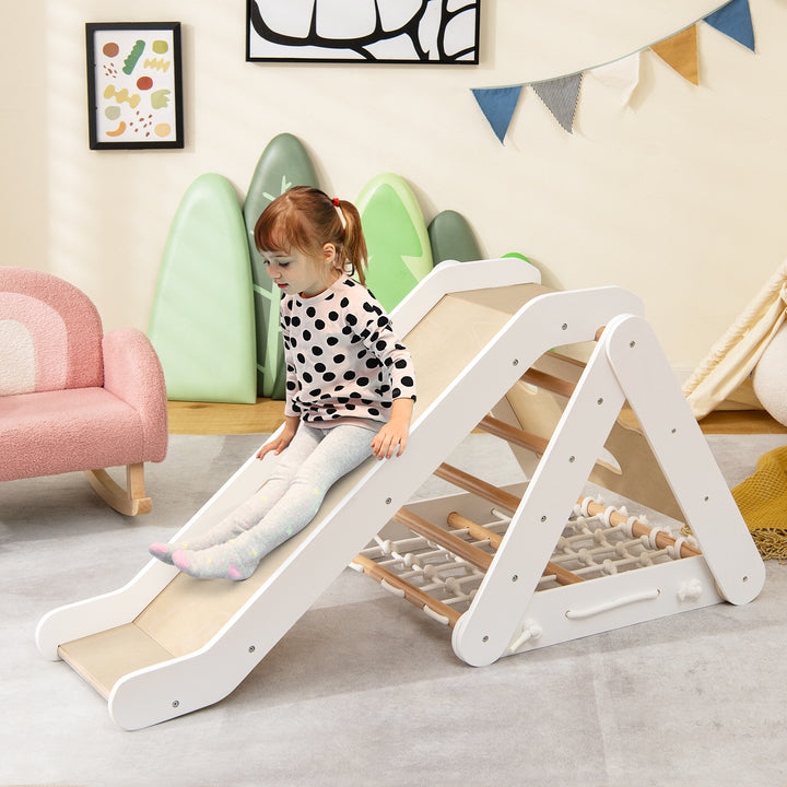 4 in 1 Toddler Wooden Triangle Climber with Ramp and Sliding Board - TidySpaces