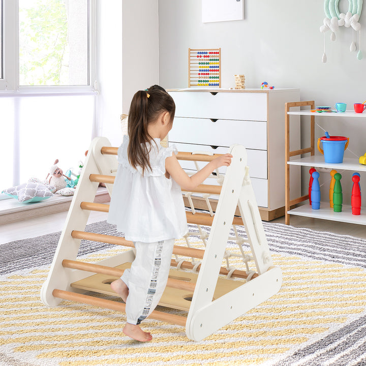 4 in 1 Toddler Wooden Triangle Climber with Ramp and Sliding Board - TidySpaces