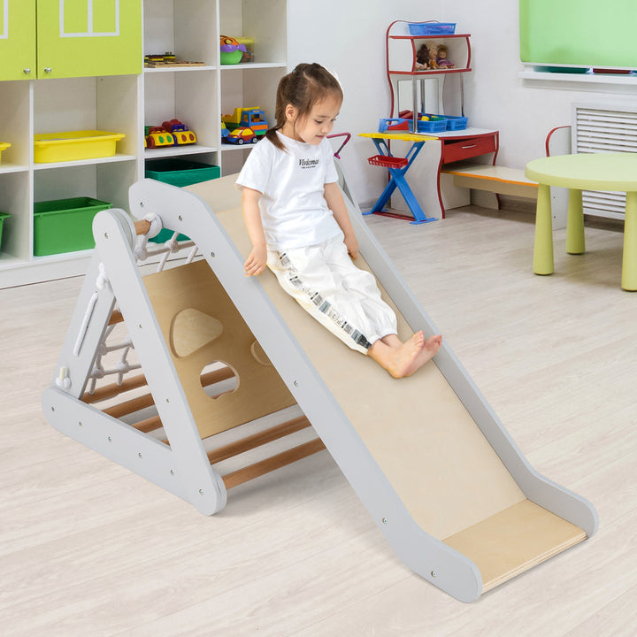 4 in 1 Toddler Wooden Triangle Climber with Ramp and Sliding Board - TidySpaces