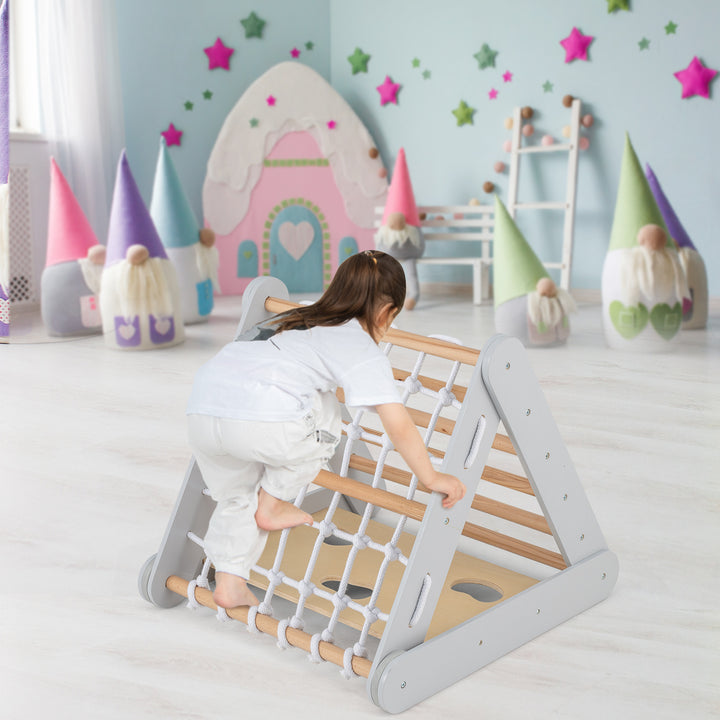 4 in 1 Toddler Wooden Triangle Climber with Ramp and Sliding Board - TidySpaces