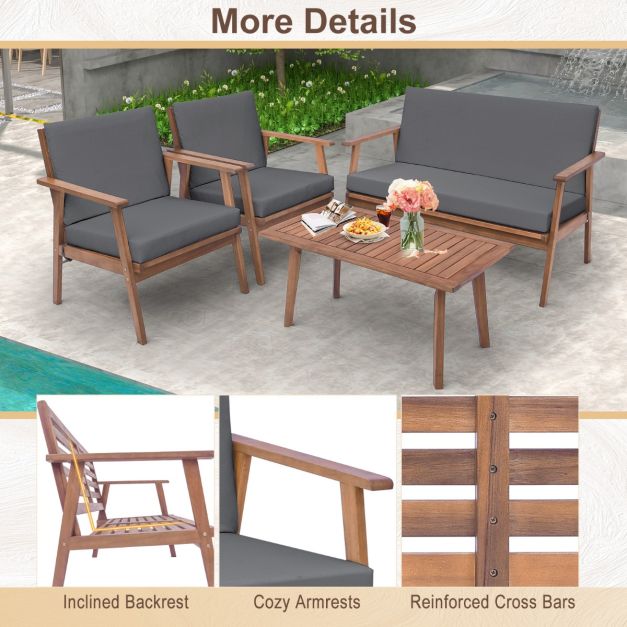 4 Piece Outdoor Conversation Set with Soft Seat and Back Cushions - TidySpaces