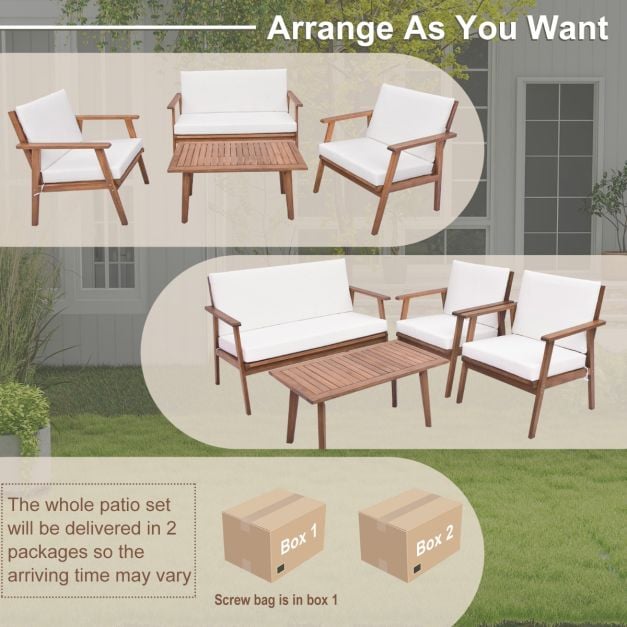 4 Piece Outdoor Conversation Set with Soft Seat and Back Cushions - TidySpaces