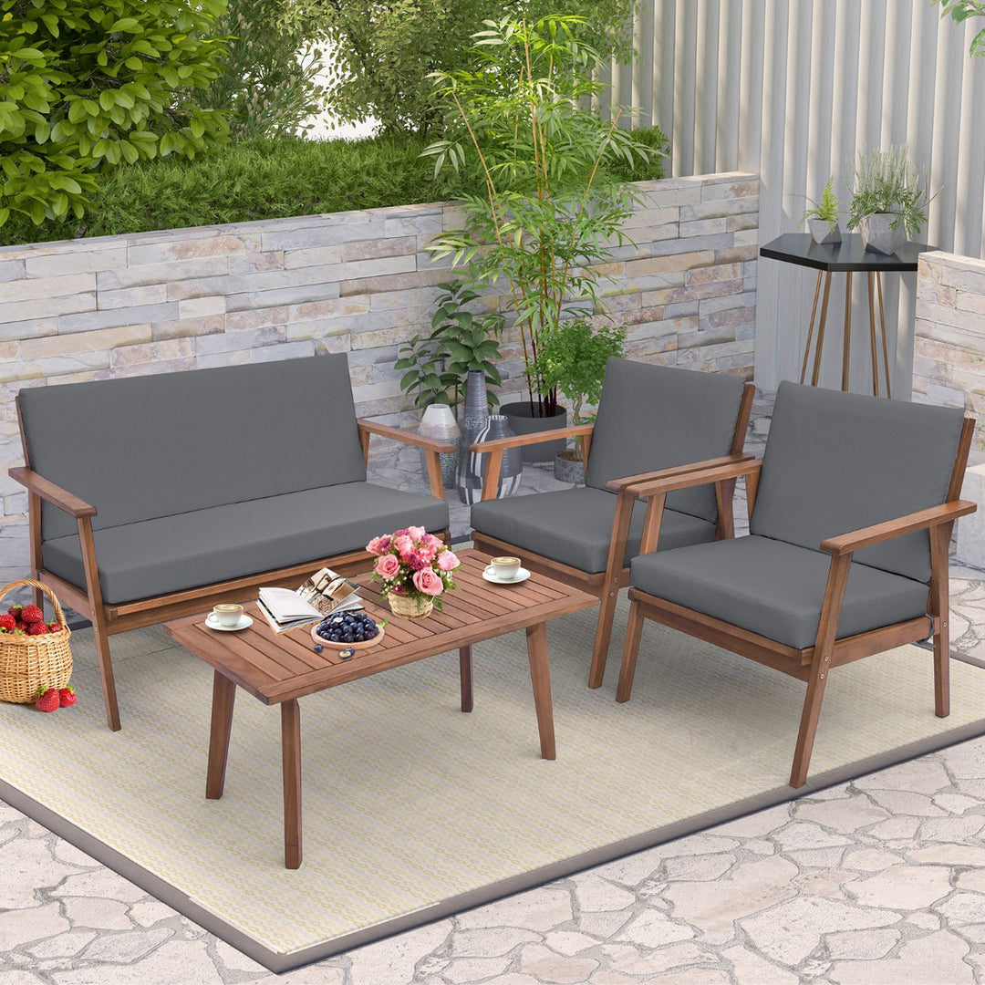 4 Piece Outdoor Conversation Set with Soft Seat and Back Cushions