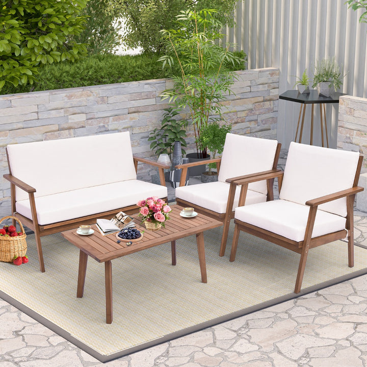 4 Piece Outdoor Conversation Set with Soft Seat and Back Cushions