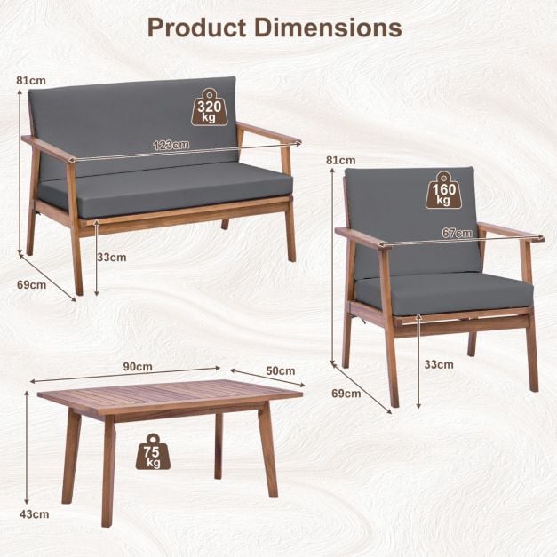 4 Piece Outdoor Conversation Set with Soft Seat and Back Cushions - TidySpaces