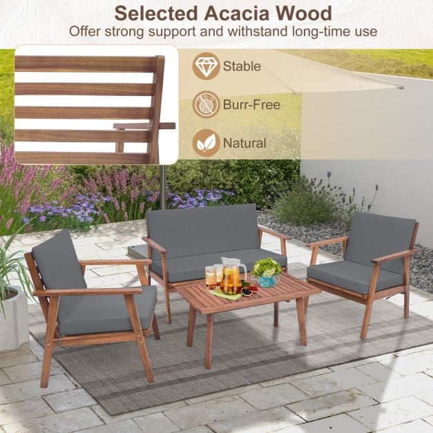 4 Piece Outdoor Conversation Set with Soft Seat and Back Cushions - TidySpaces