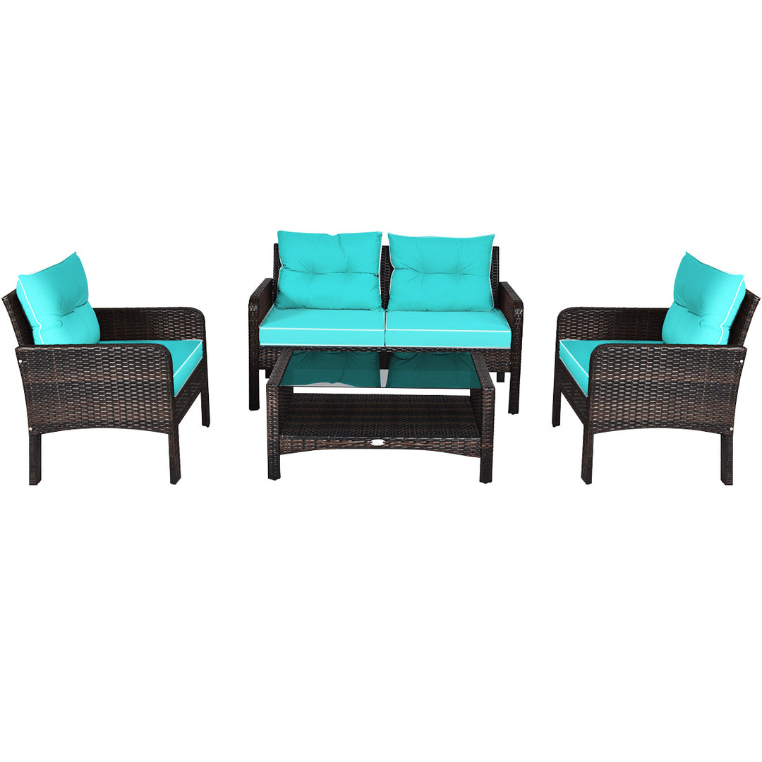4 Pieces PE Rattan Patio Conversation Set - TidySpaces