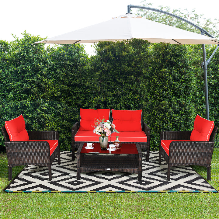 4 Pieces PE Rattan Patio Conversation Set - TidySpaces
